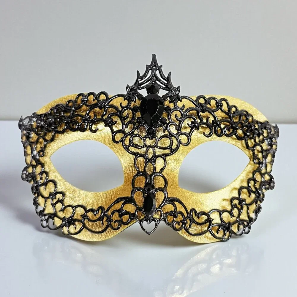 Mens masquerade mask, Black gold mask, Venetian mask, Prom mask, 2 in 1 mask